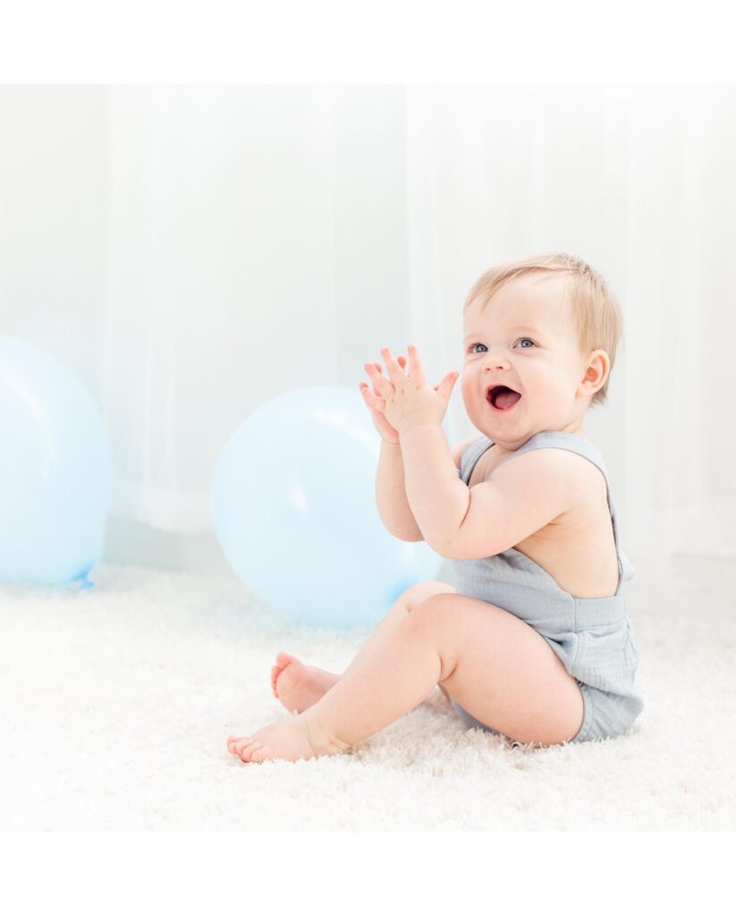 Brooke Leigh Photography captures Baby boy at his 1st birthday cake smash milestone session at Studio Neue.  Taken by Plymouth Michigan newborn photographer.