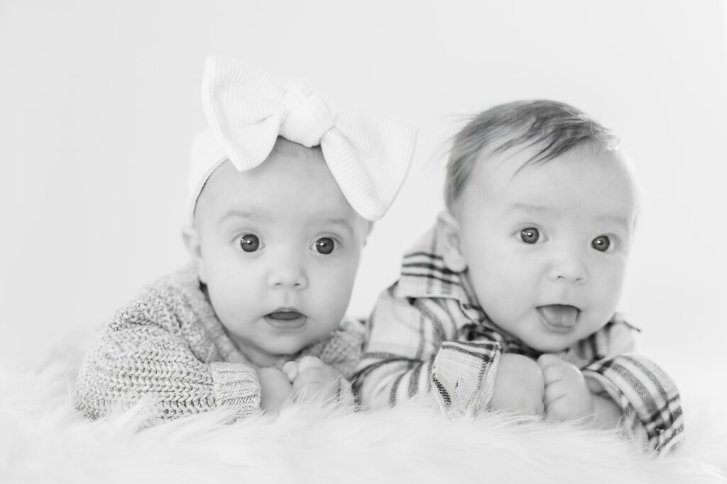 Twin milestone session at Studio Neue in Plymouth by Plymouth Michigan Newborn Photographer